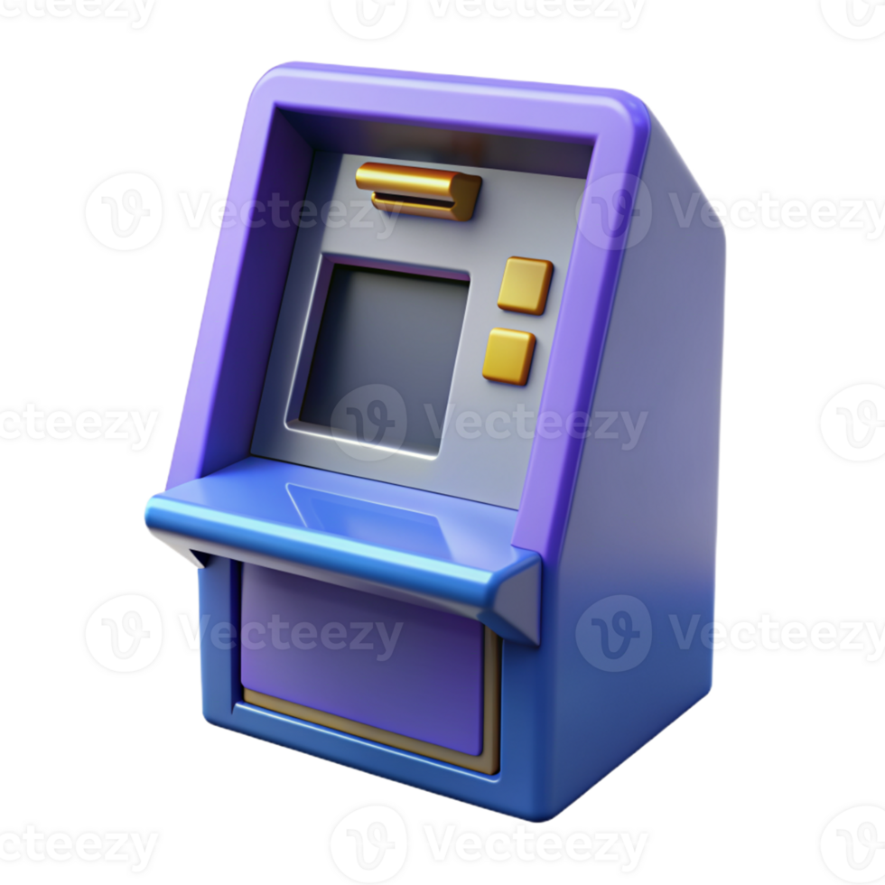 Blue and purple ATM machine with gold buttons png