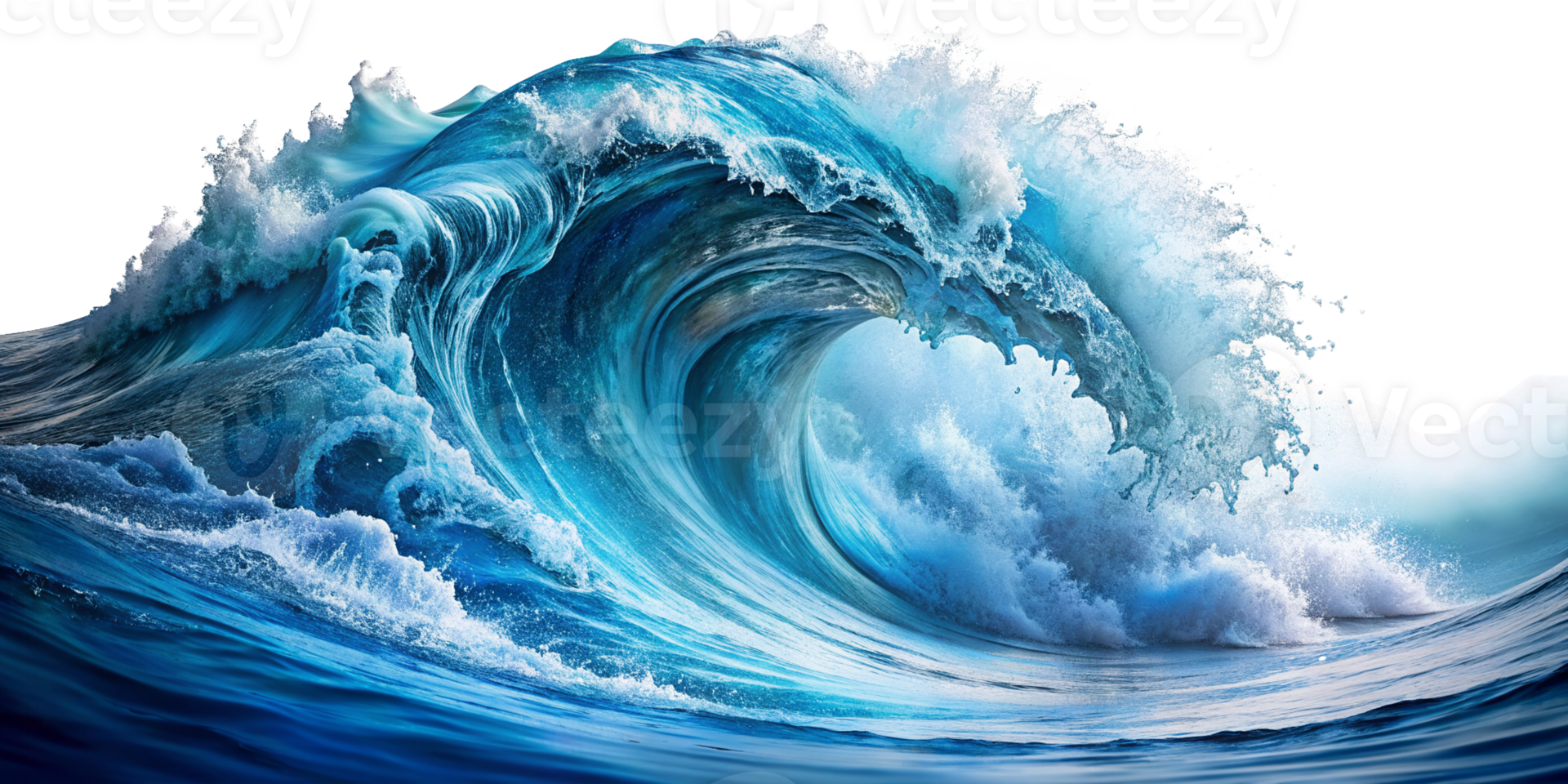 Stunning Blue Ocean Wave with High Detail cut out png on transparent background