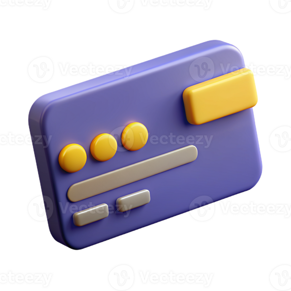 3D Icon of a Credit Card with Yellow and Grey Details on a Purple Background png