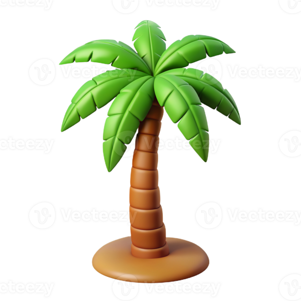 3D Icon of a Palm Tree with Green Leaves and Brown Trunk png