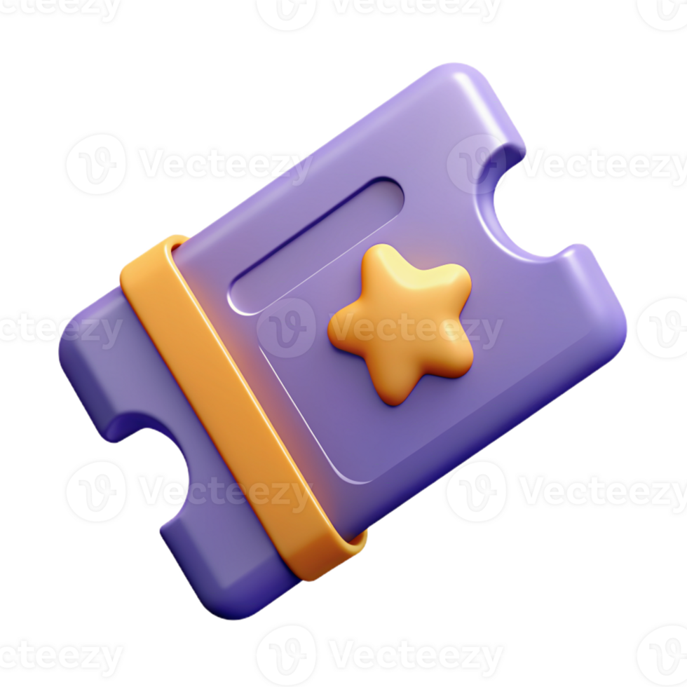 3D Purple and Orange Ticket Icon with Star Shape for Event and Entertainment png