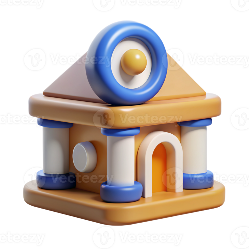 3D Icon of Tourist Information Building with Classical Columns and Dome png
