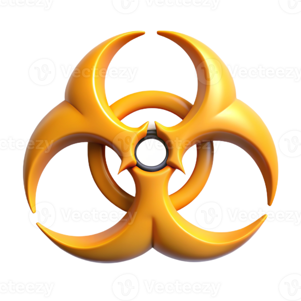 3D Biohazard Symbol Icon in Shiny Orange isolated PNG transparent background