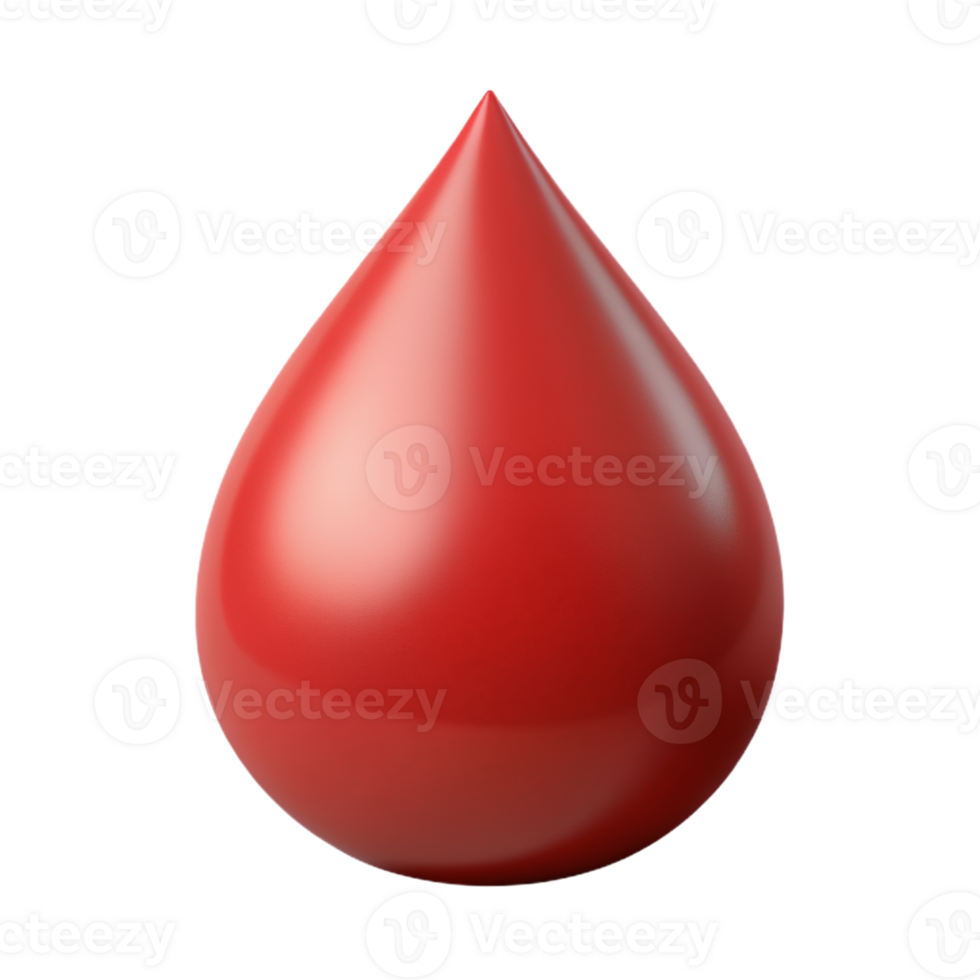 3D Icon of a Red Blood Drop isolated PNG transparent background