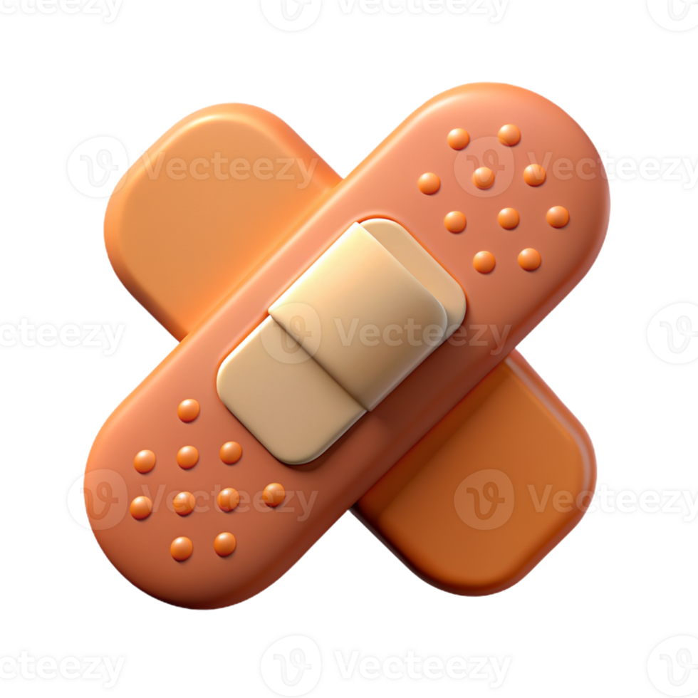 3D Render of Crossed Bandages Icon - Medical and First Aid Concept isolated PNG transparent background