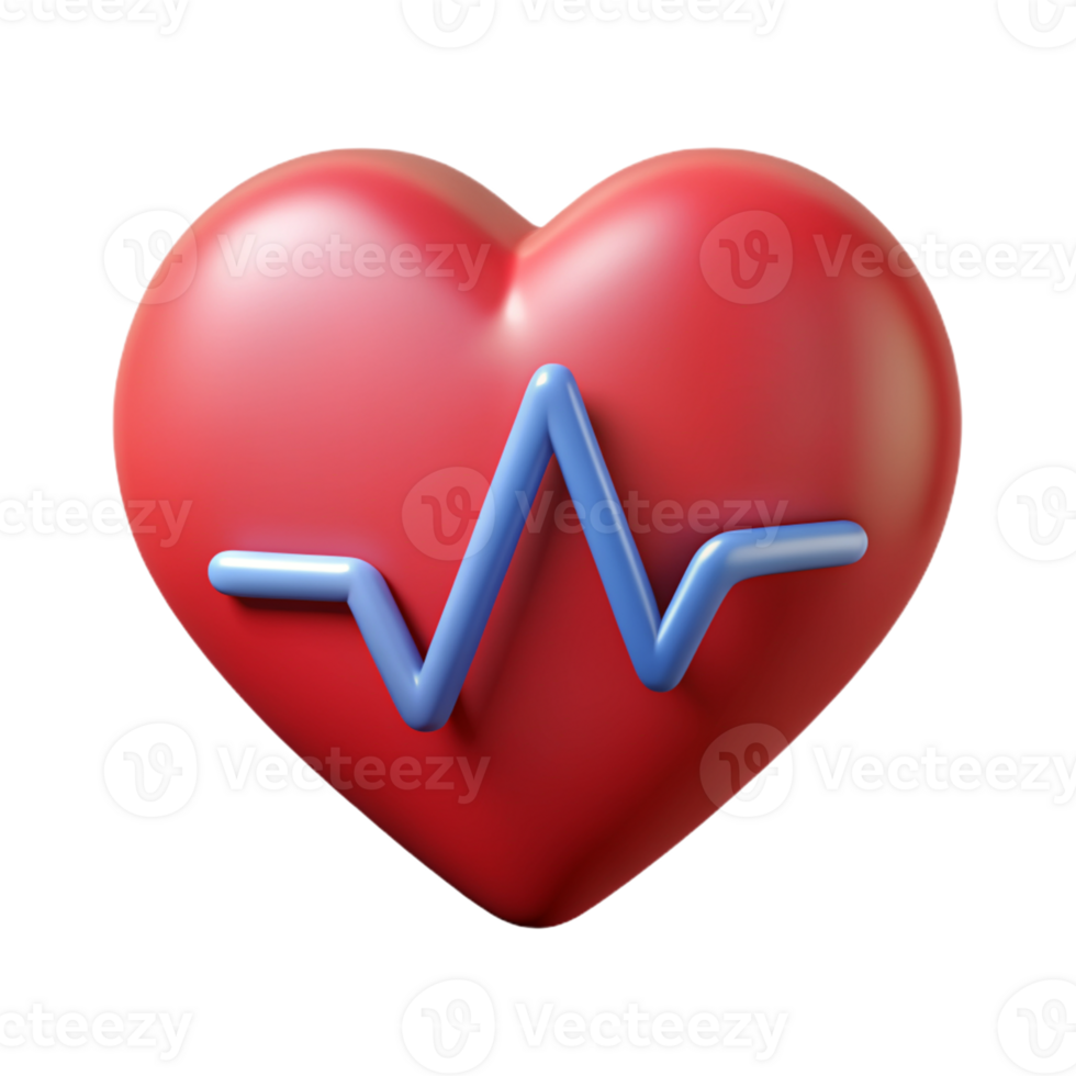 3D Heart Icon with ECG Line for Health and Medical Applications isolated PNG transparent background