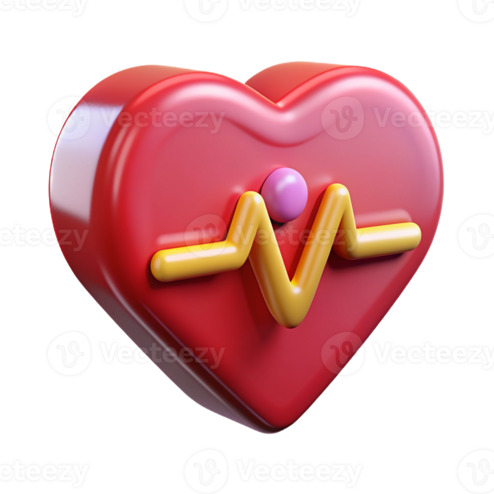 3D Heart Icon with Pulse Line Symbolizing Health and Wellness isolated PNG transparent background