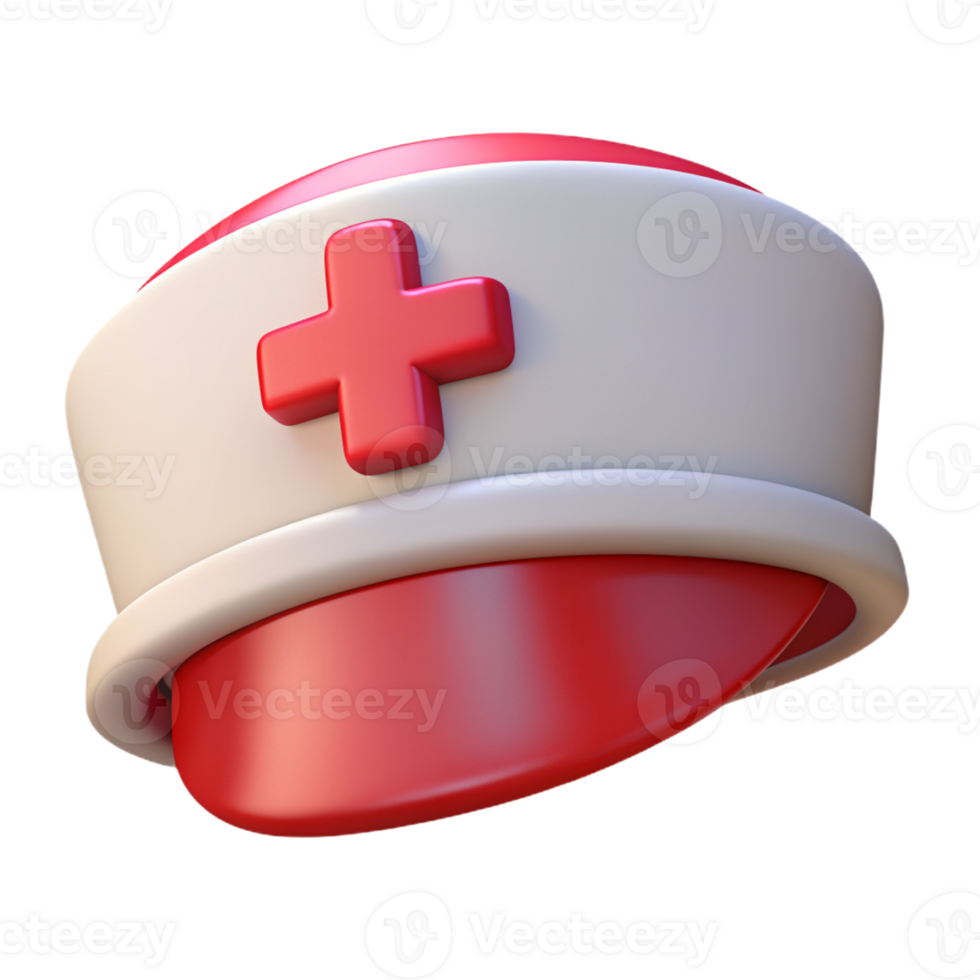 3D Icon of Nurse's Hat with Red Cross Symbol isolated PNG transparent background