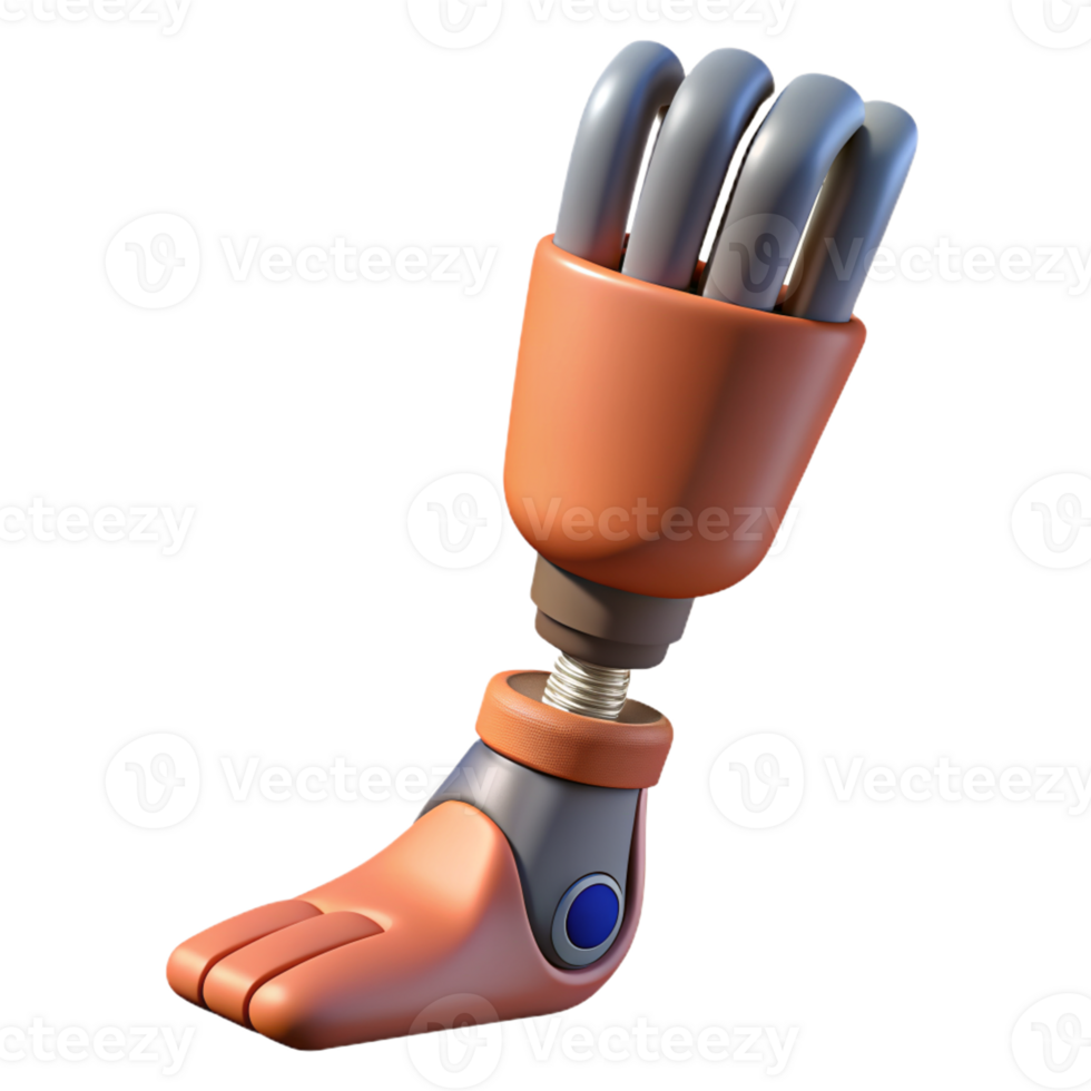 3D Icon of a Modern Prosthetic Limb with Orange and Blue Details isolated PNG transparent background