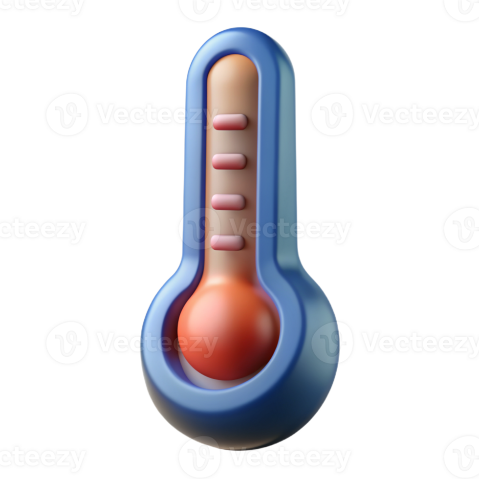 3D Thermometer Icon in Blue and Red Colors isolated PNG transparent background