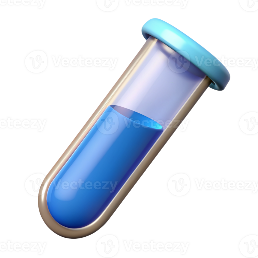 3D Icon of Blue Liquid Filled Test Tube with Light Blue Cap isolated PNG transparent background