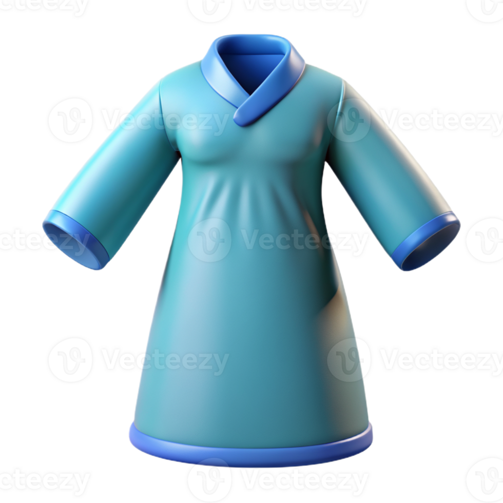 3D Icon of a Blue Surgical Gown isolated PNG transparent background