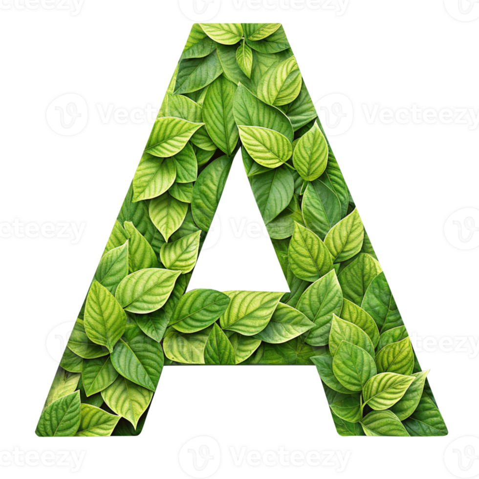 Green Leaf Alphabet Letter A - Nature Inspired Design cut out isolated PNG transparent