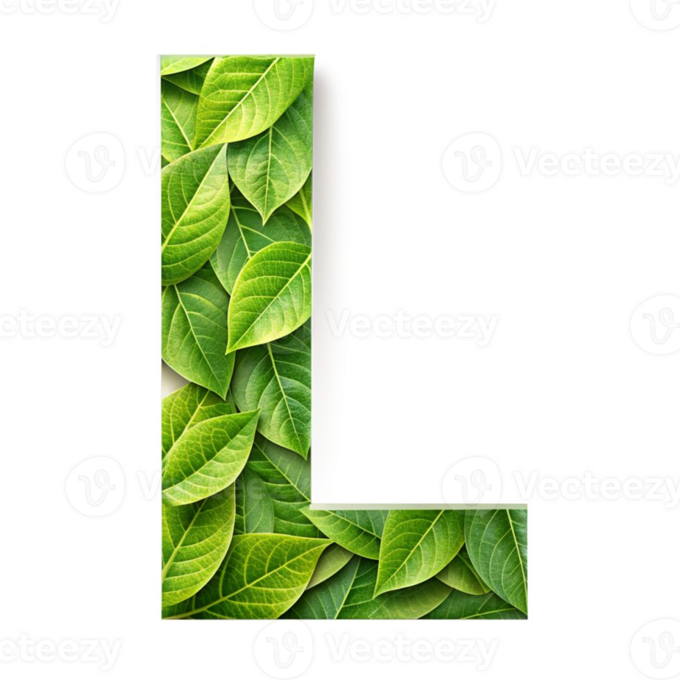 Green Leaf Alphabet Letter L - Nature Inspired Design cut out isolated PNG transparent