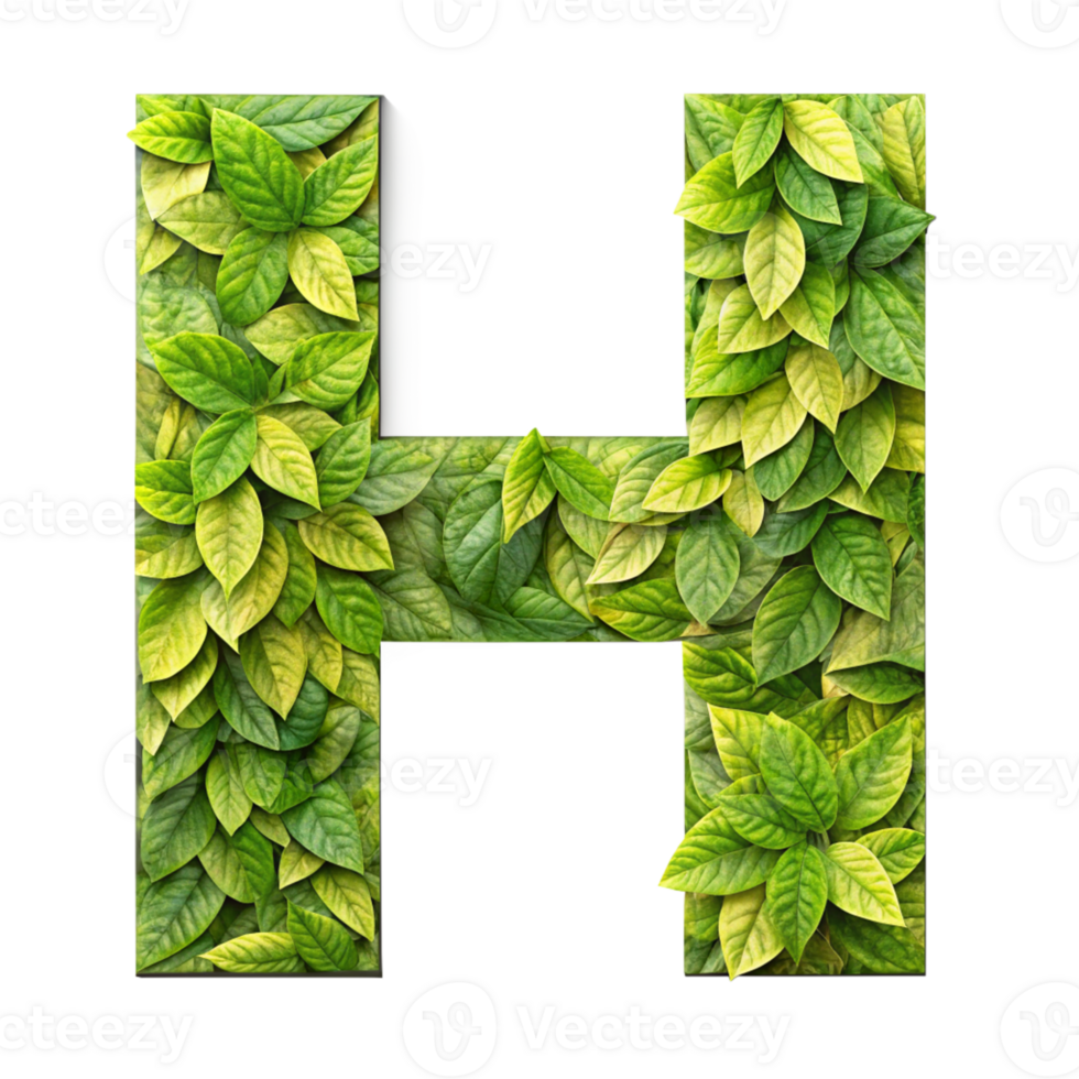 Green Leaf Alphabet Letter H - Nature Inspired Design cut out isolated PNG transparent