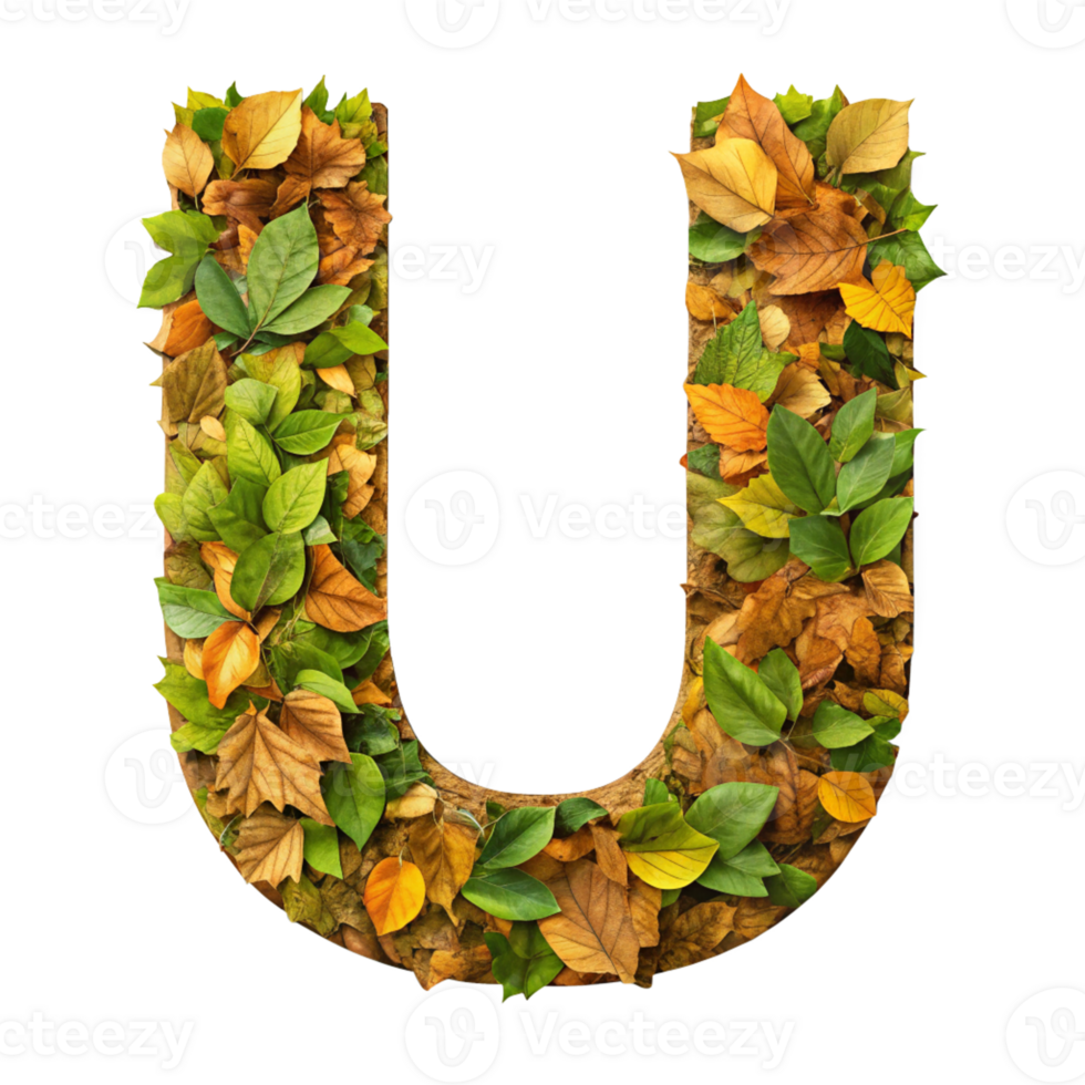 Green Leaf Alphabet Letter U - Nature Inspired Design cut out isolated PNG transparent