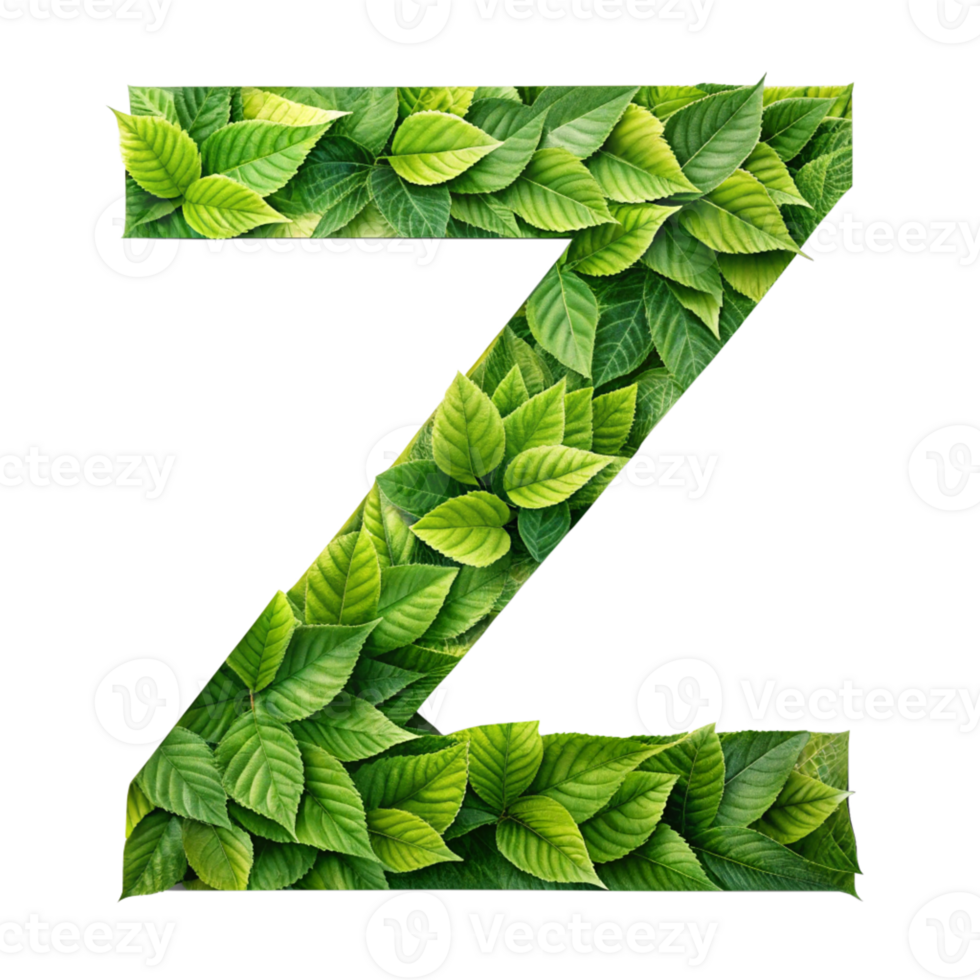 Green Leaf Alphabet Letter Z - Nature Inspired Design cut out isolated PNG transparent