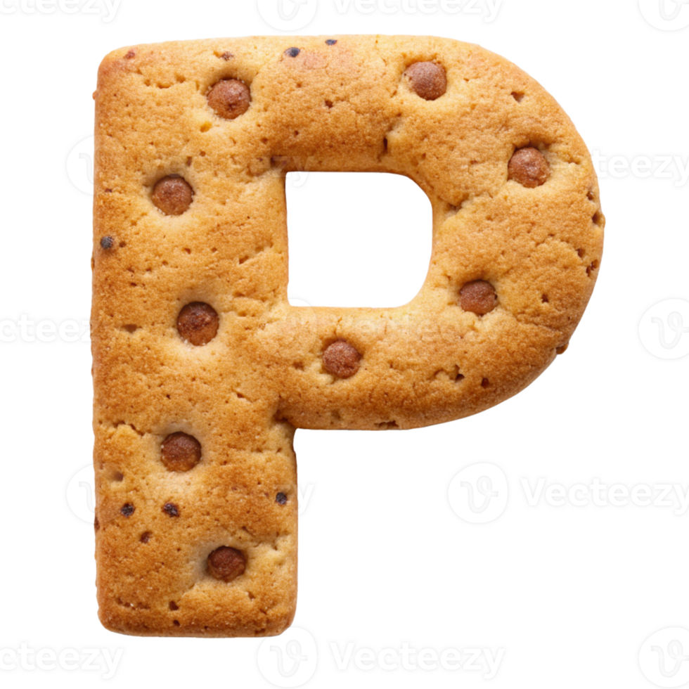 Alphabet Cookie Letter P with Chocolate Chips cut out isolated PNG transparent