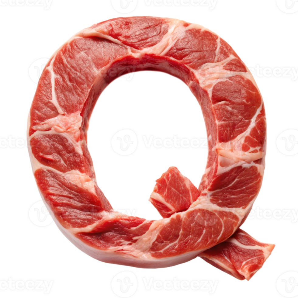 Letter Q Shaped Raw Meat cut out isolated PNG transparent
