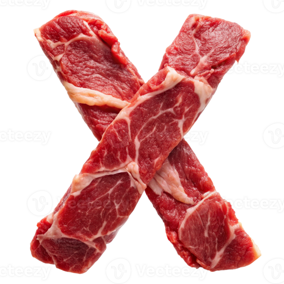 Letter X Shaped Raw Meat cut out isolated PNG transparent