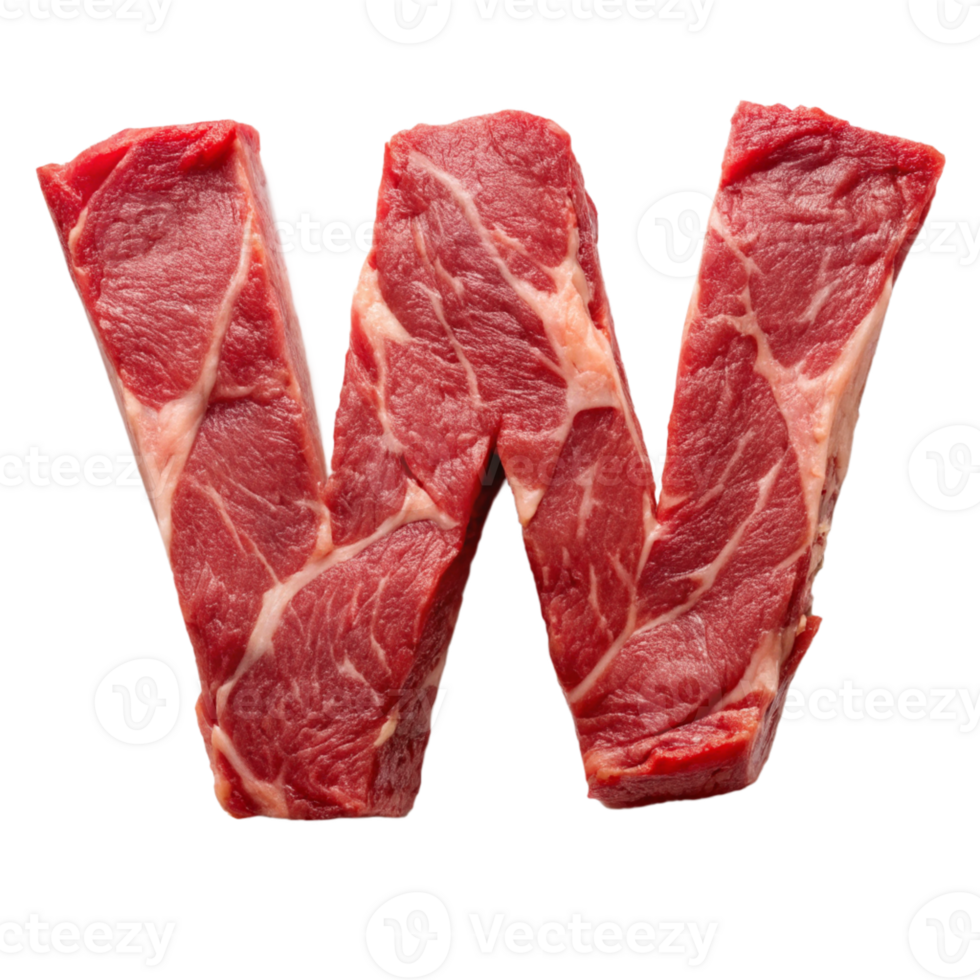 Letter W Shaped Raw Meat cut out isolated PNG transparent