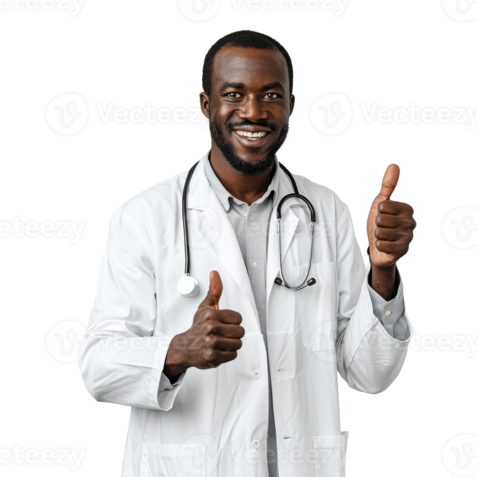Afro male doctor giving a thumb up isolated on transparent background png