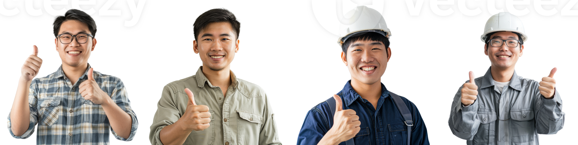 Asian engineer man with thumb up isolated on transparent background png