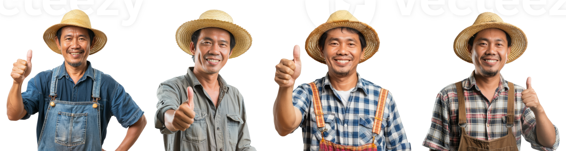 Asian male farmer with thumb up isolated on transparent background png