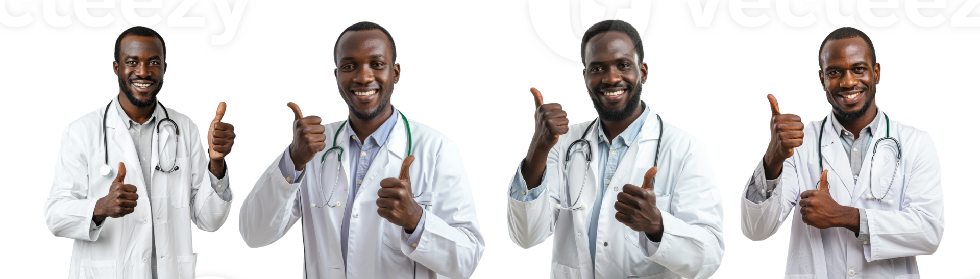 Smiling black doctor man giving a thumb up with stethoscope isolated on transparent background png