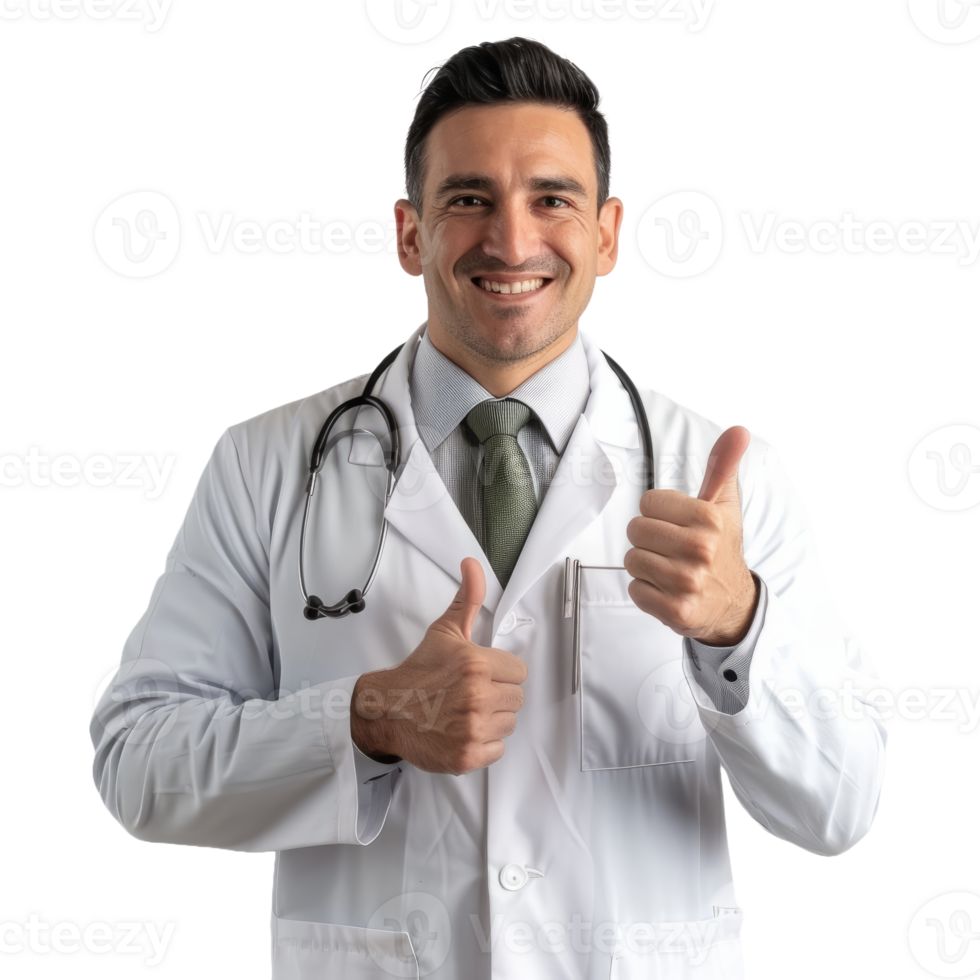 Doctor man with thumb up with stethoscope isolated on transparent background png