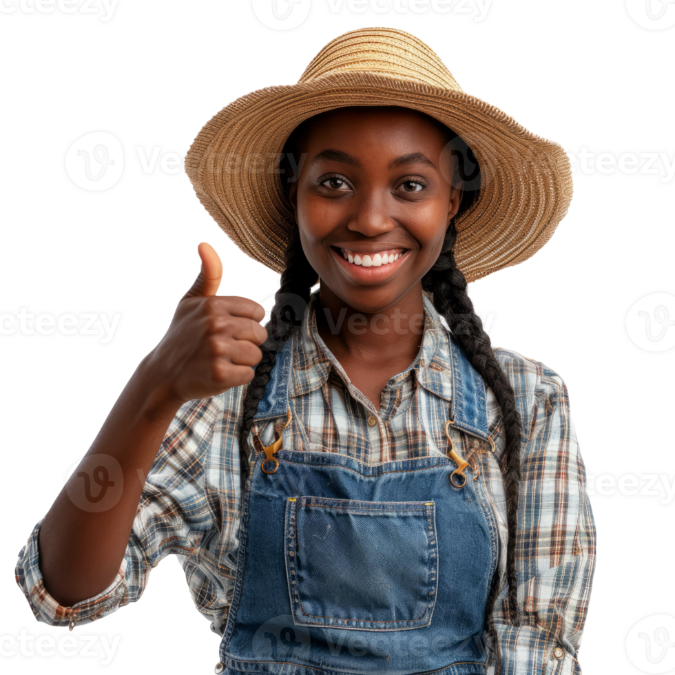 African female farmer with thumb up isolated on transparent background png