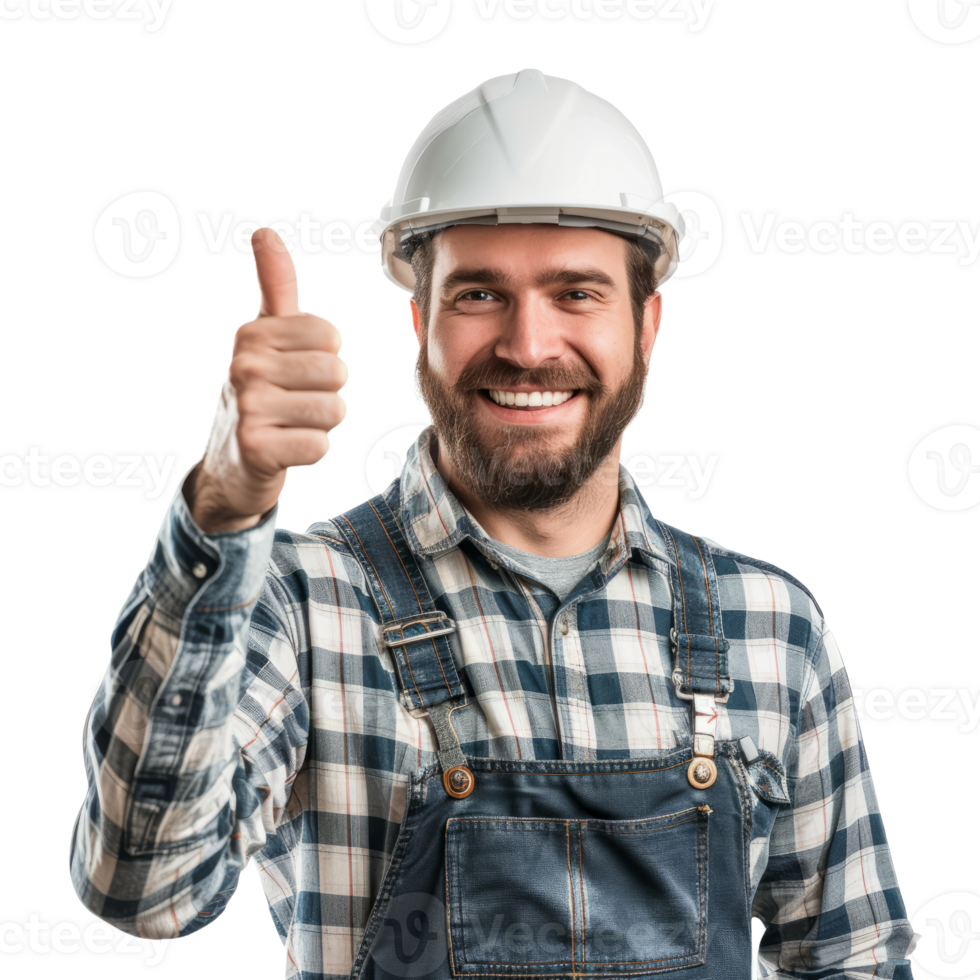 Handsome male engineer with thumb up isolated on transparent background png