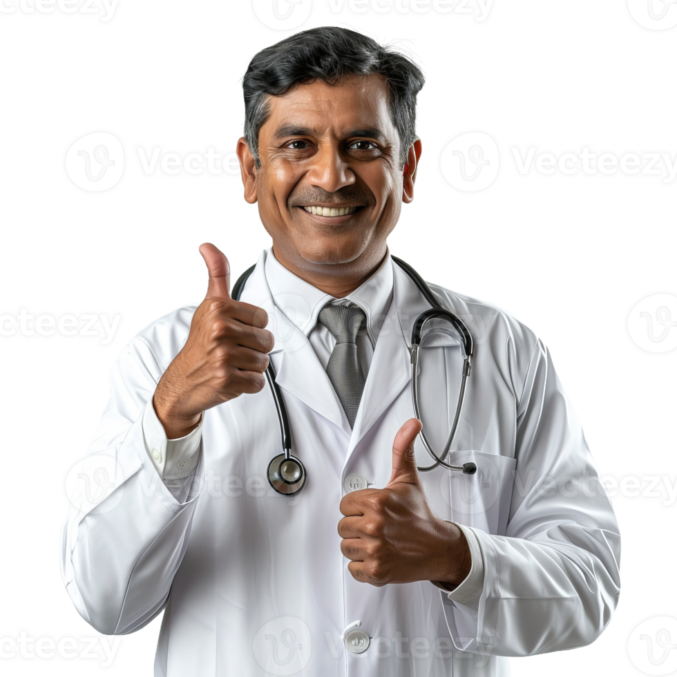 Handsome indian male doctor with thumb up isolated on transparent background png