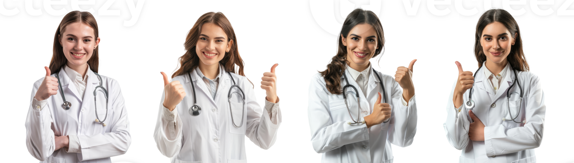 Healthcare professional female doctor with thumb up isolated on transparent background png