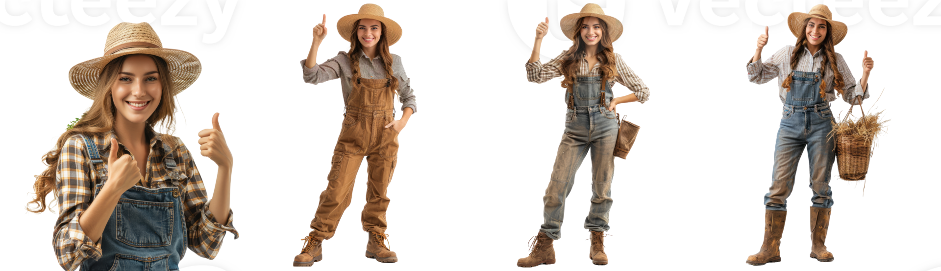 Farmer woman with thumb up isolated on transparent background png