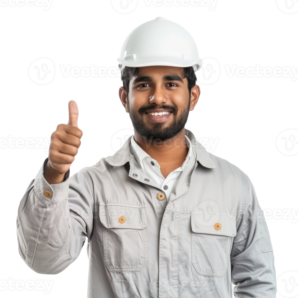Smiling indian engineer man with thumb up isolated on transparent background png