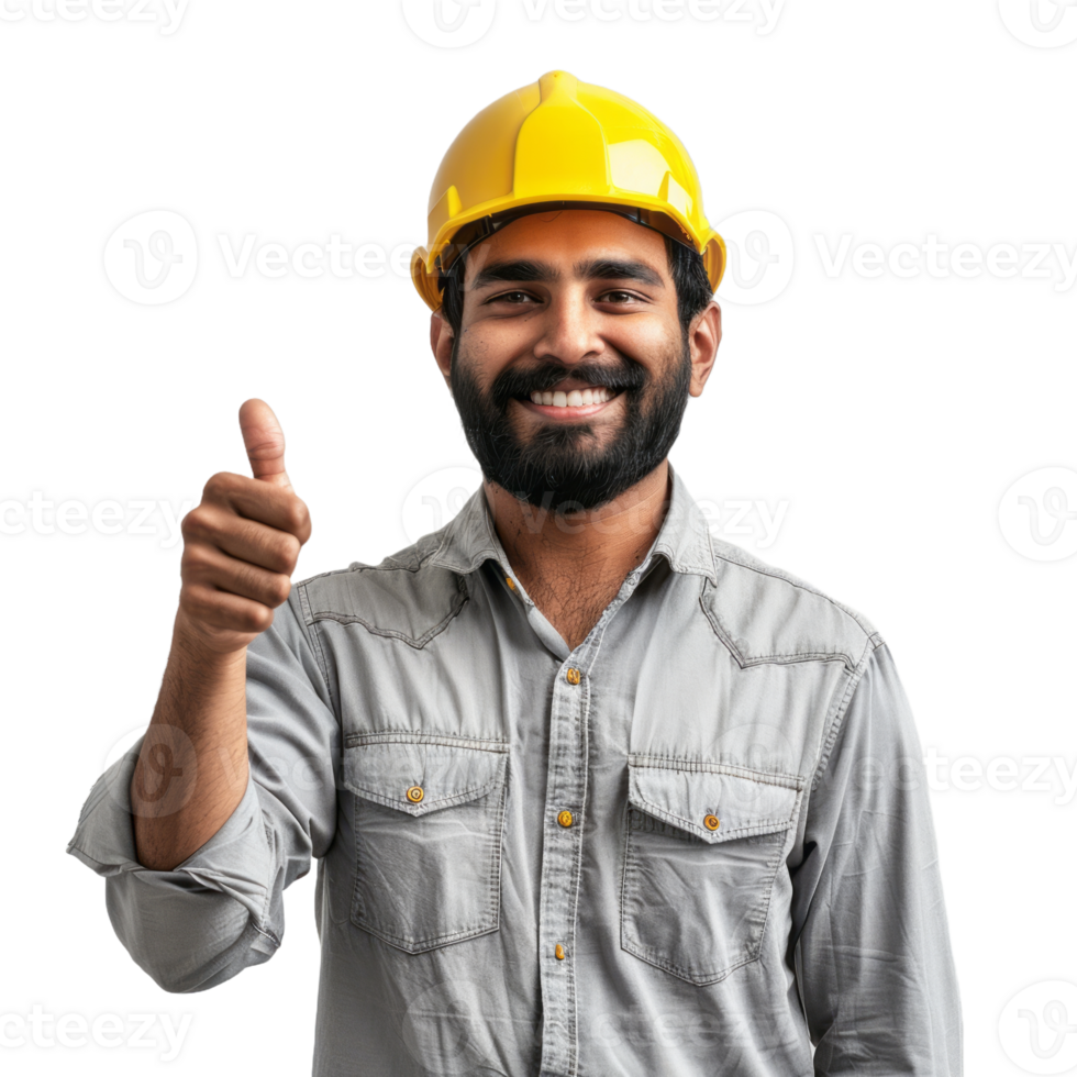 Construction indian engineer man with thumb up isolated on transparent background png