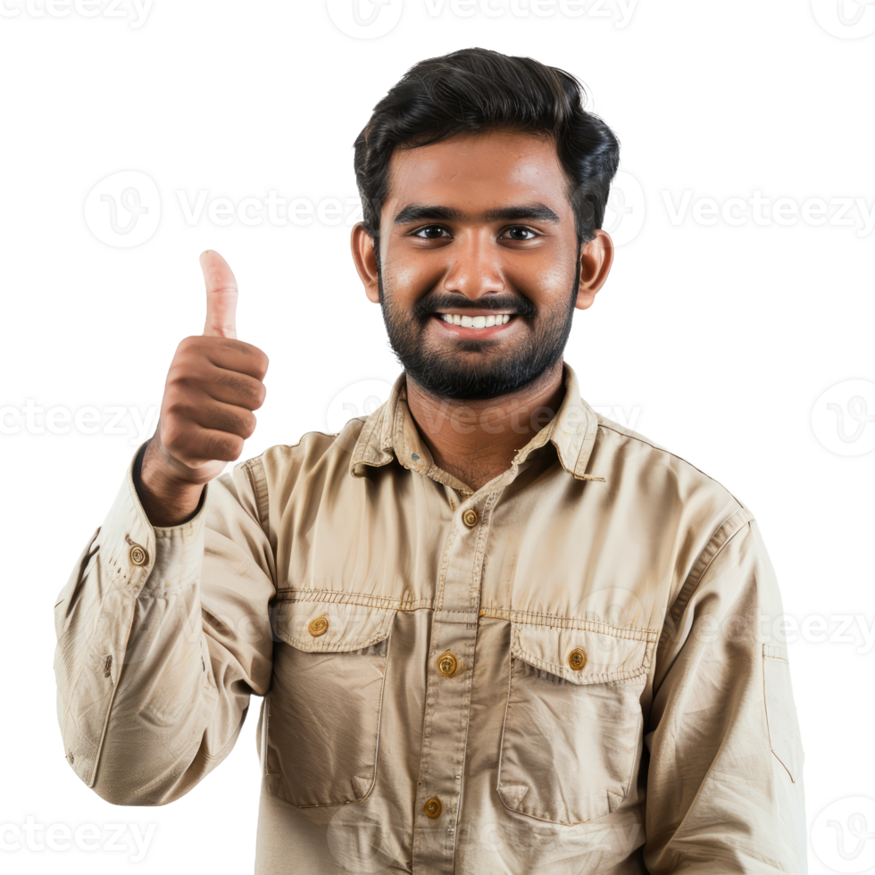 Handsome indian male engineer with thumb up isolated on transparent background png