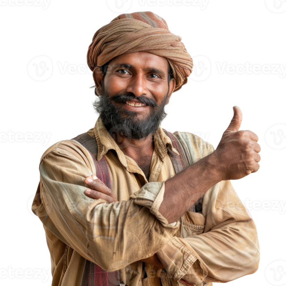 Indian farmer man with thumb up isolated on transparent background png
