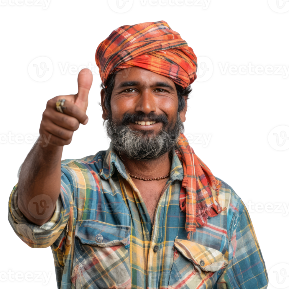 Smiling indian male farmer with thumb up isolated on transparent background png
