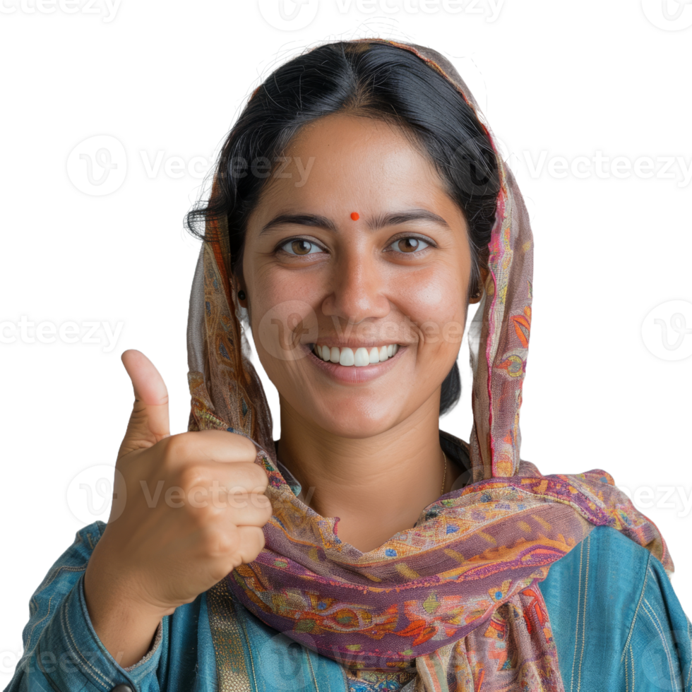 Smiling indian female farmer with thumb up isolated on transparent background png