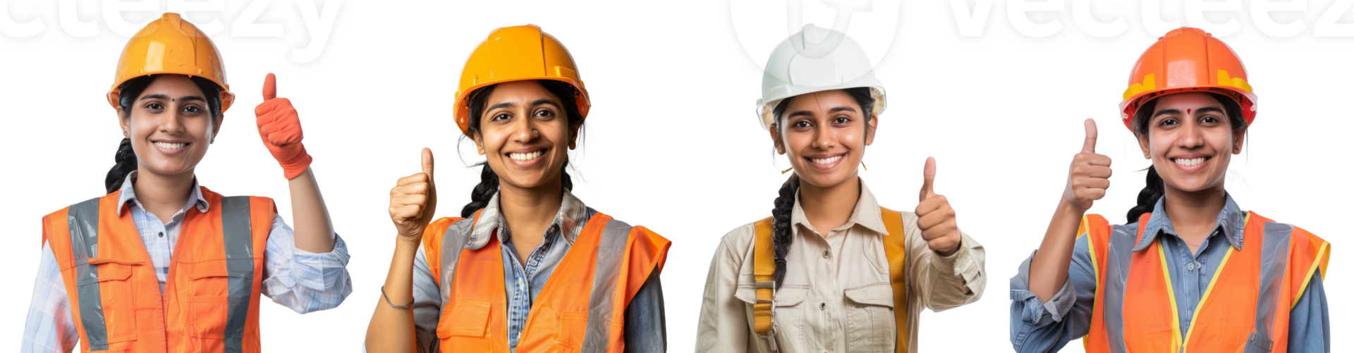 Engineer indian female with thumb up wearing a helmet isolated on transparent background png