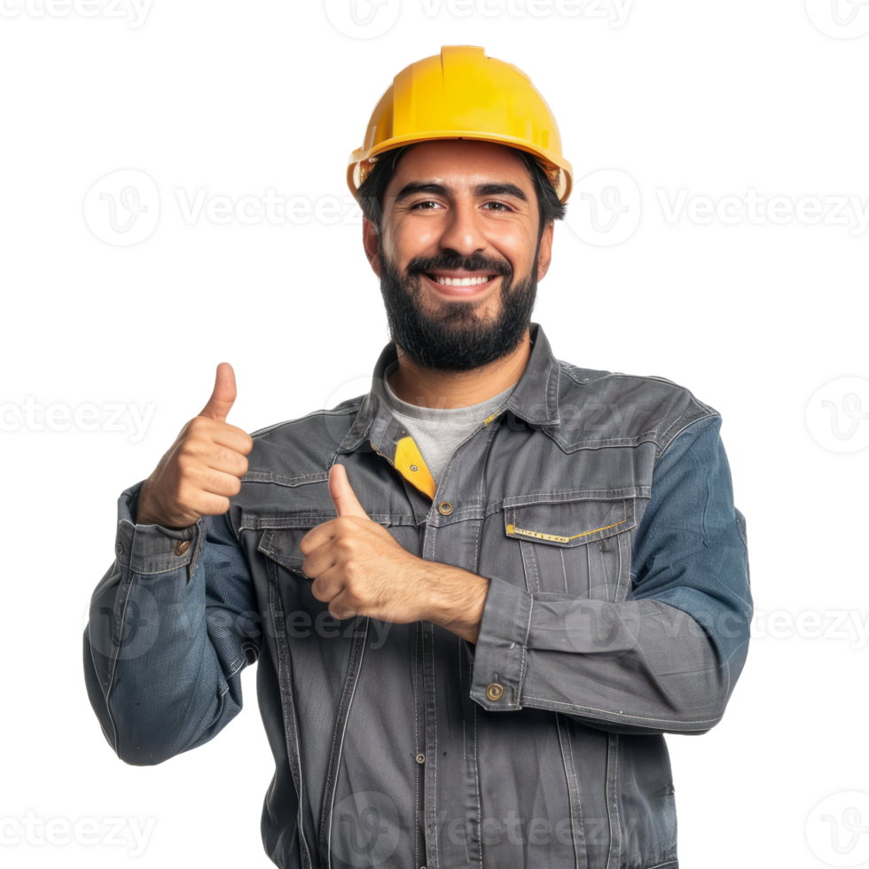 Builder professional latin man with thumb up isolated on transparent background png