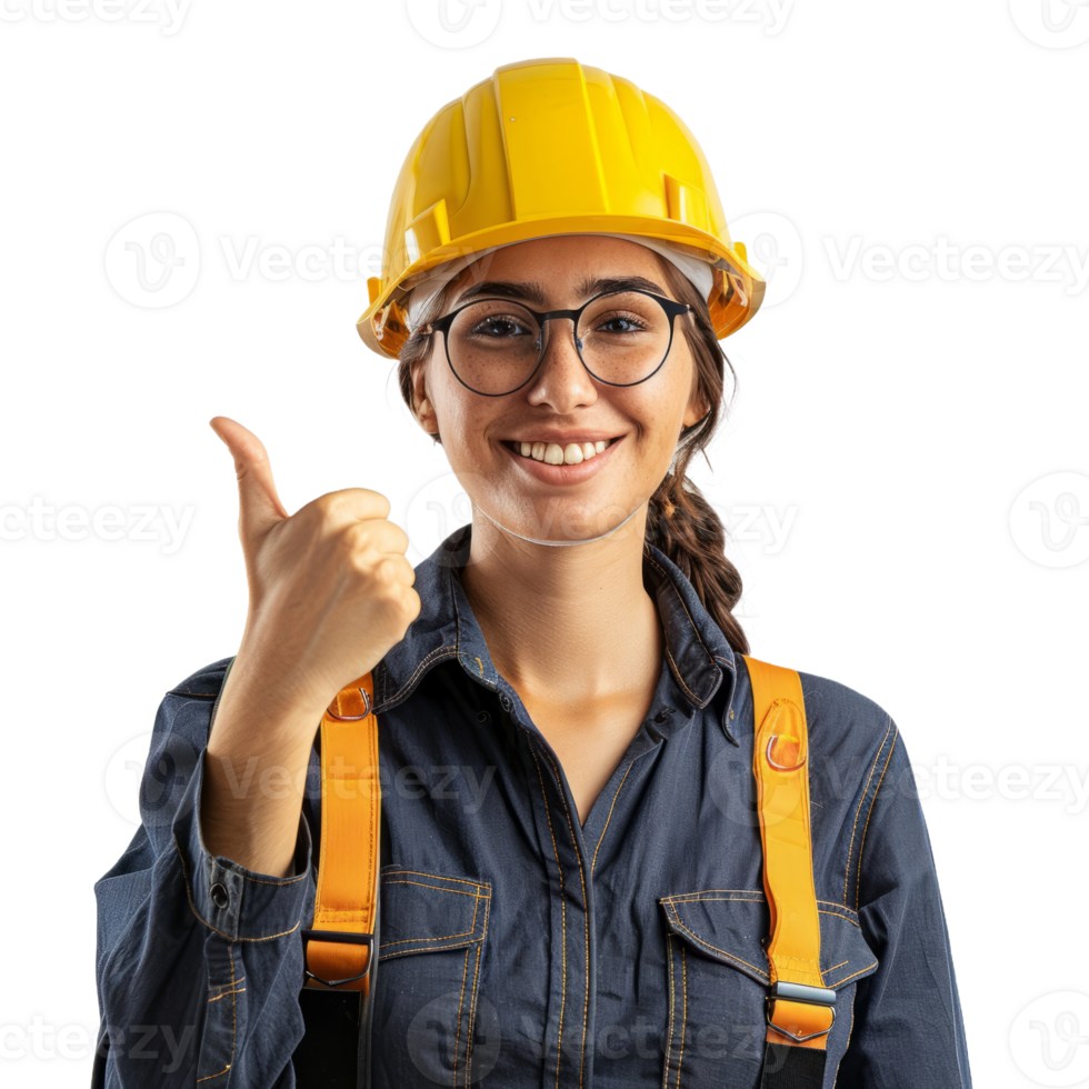 Builder professional latin woman with thumb up isolated on transparent background png