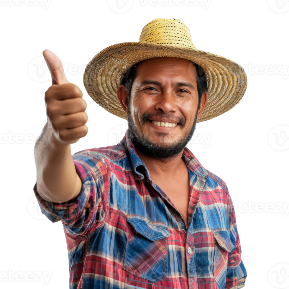 Latin farmer man with thumb up isolated on transparent background png