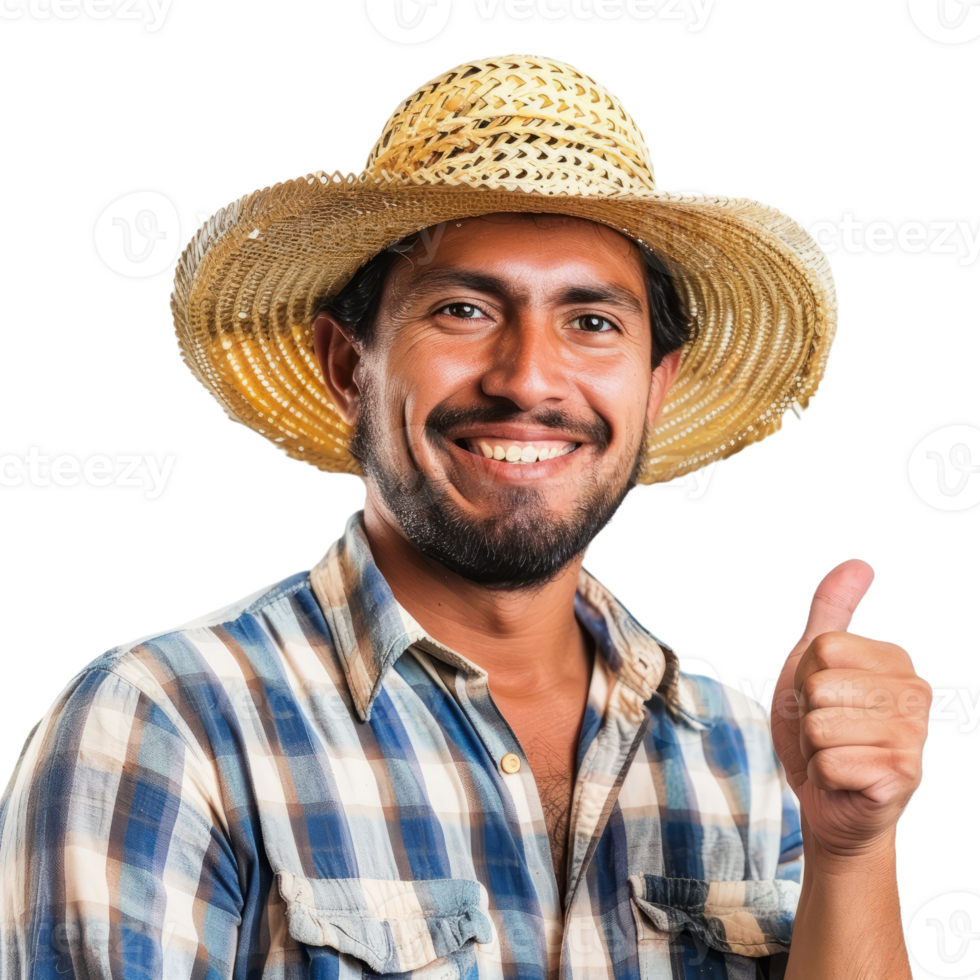 Smiling latin male farmer with thumb up isolated on transparent background png