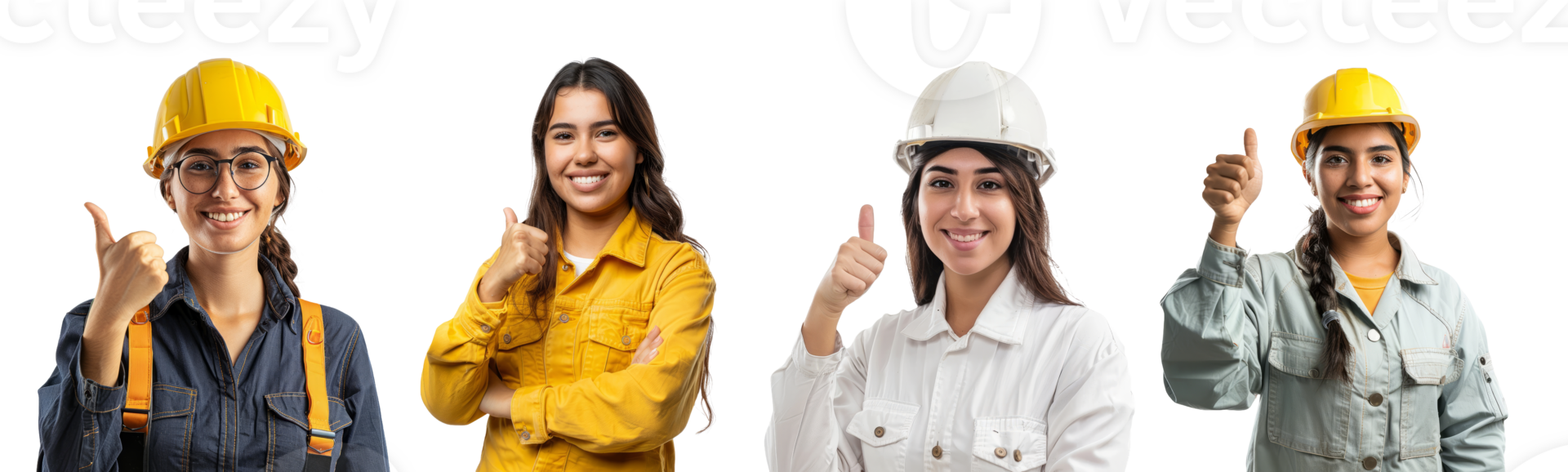 Engineer latin female with thumb up wearing a helmet isolated on transparent background png