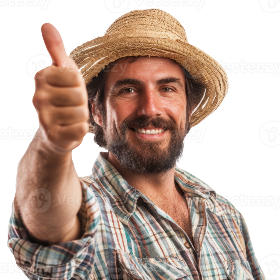 Smiling farmer man with thumb up isolated on transparent background png