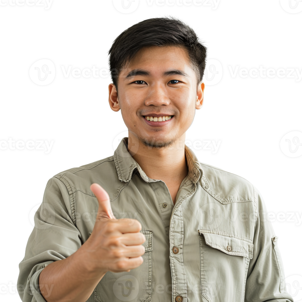Smiling asian engineer male with thumb up isolated on transparent background png