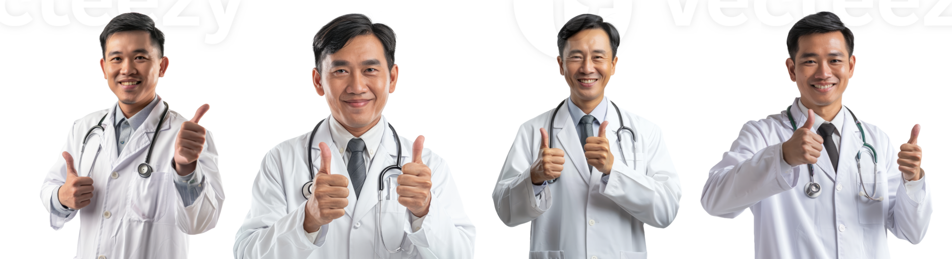 Asian doctor man with stethoscope showing thumb up isolated on transparent background png